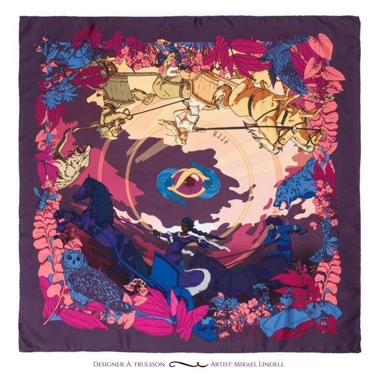 Soldiser designer silk scarf Goddess Night Coral Pattern