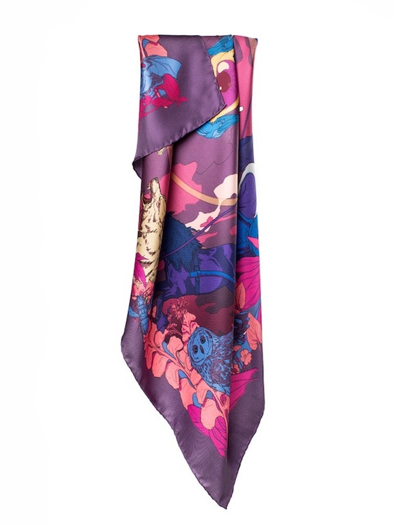 Soldiser Coral designer silk scarf of Norse Goddess Night