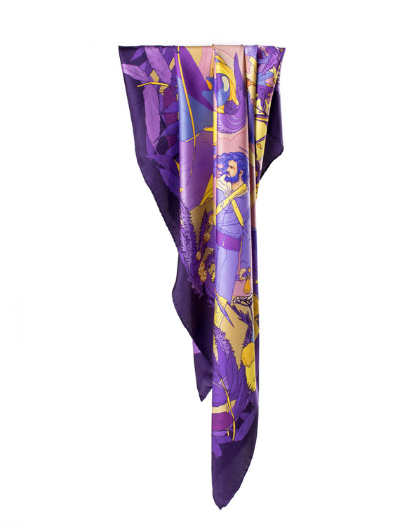 Soldiser Norse Goddess Gefjun purple silk scarf