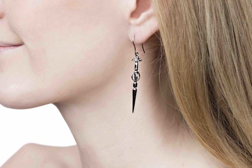 Freya Medium Black Silver Earrings