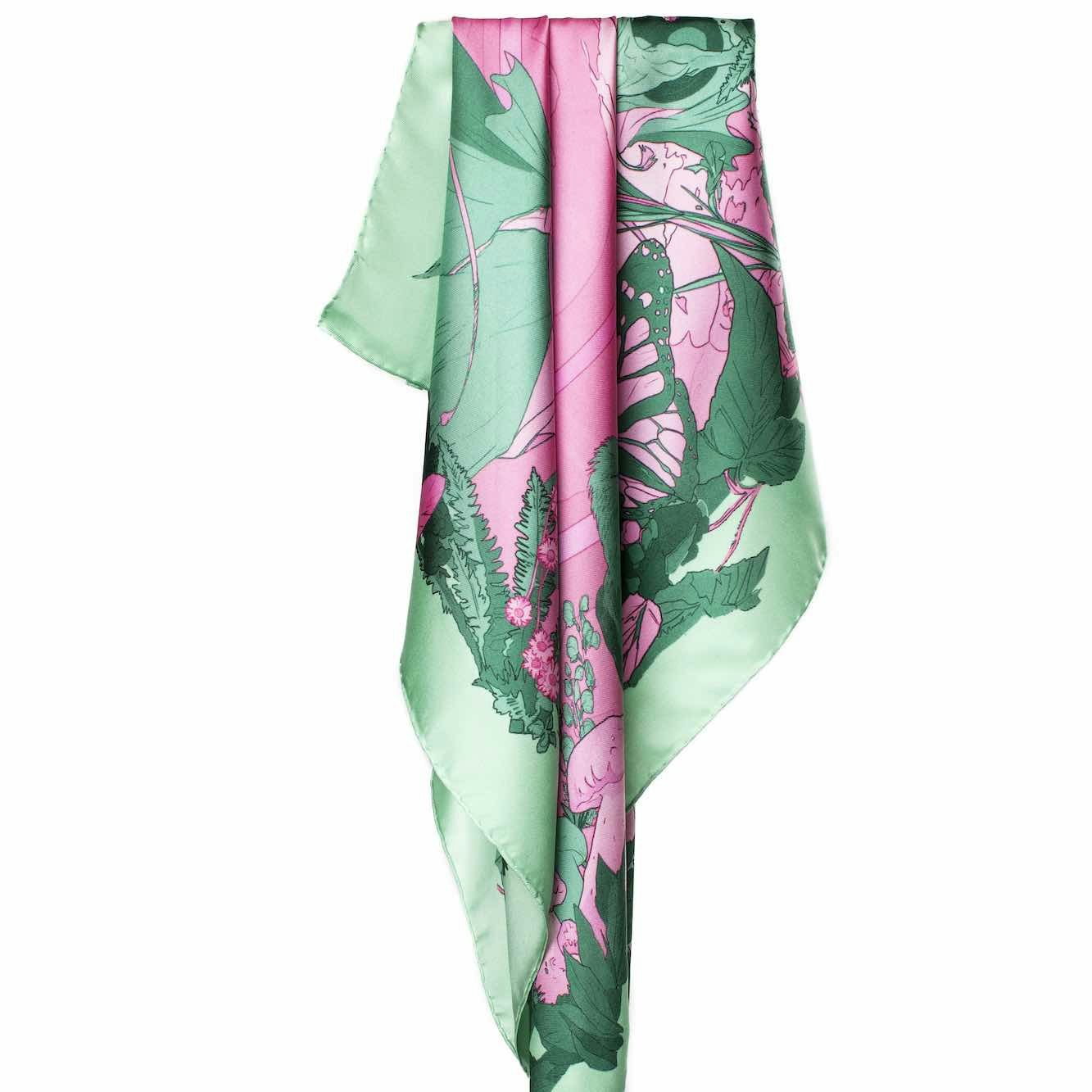 Soldiser Designer Goddess Gefjun Green Silk Scarf Hanging