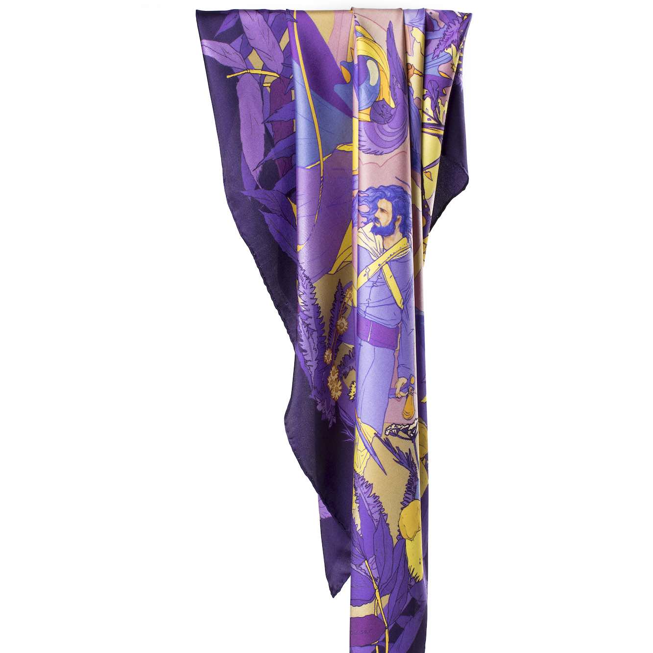 Soldiser Designer Goddess Gefjun Purple Silk Scarf Hanging