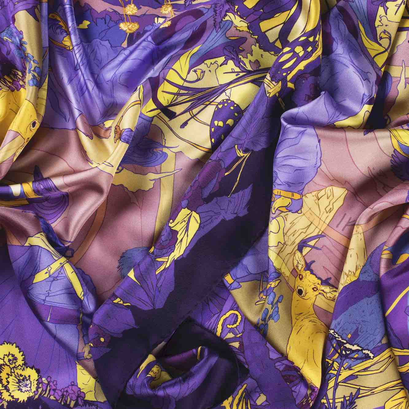 Soldiser Designer Goddess Gefjun Purple Silk Scarf Zoomed in