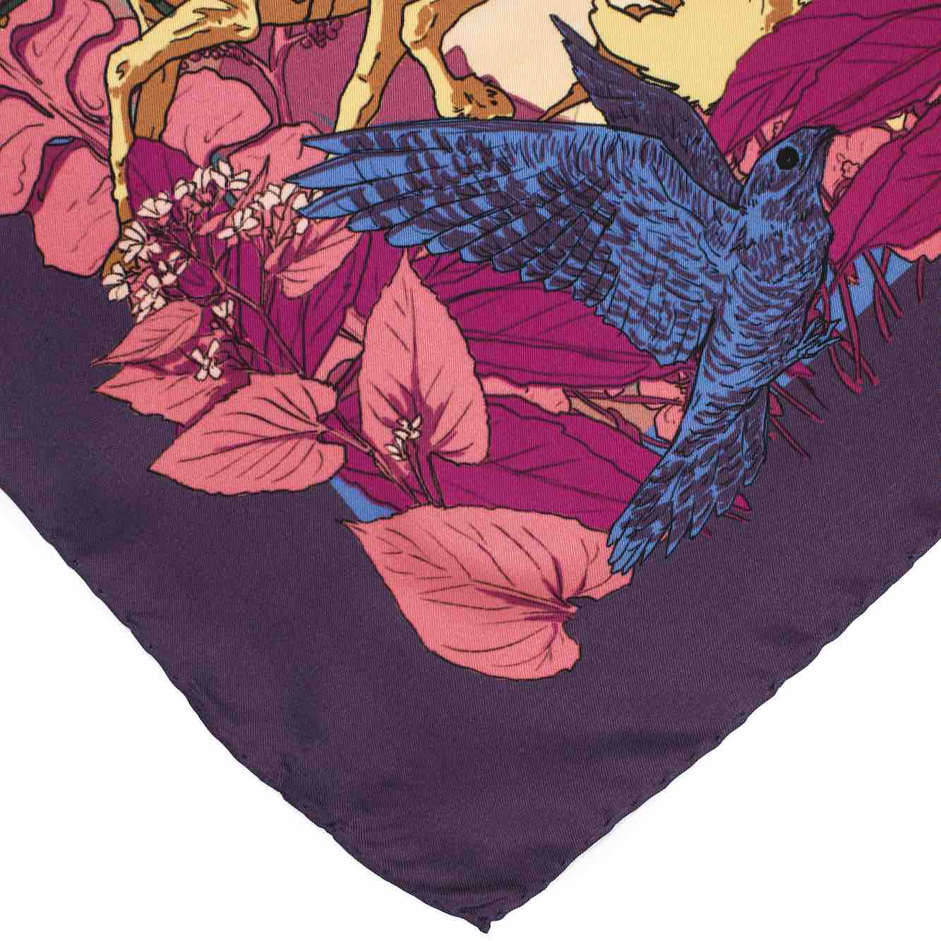 Soldiser Designer Silk Scarf Norse Goddess Night Purple Pattern Corner