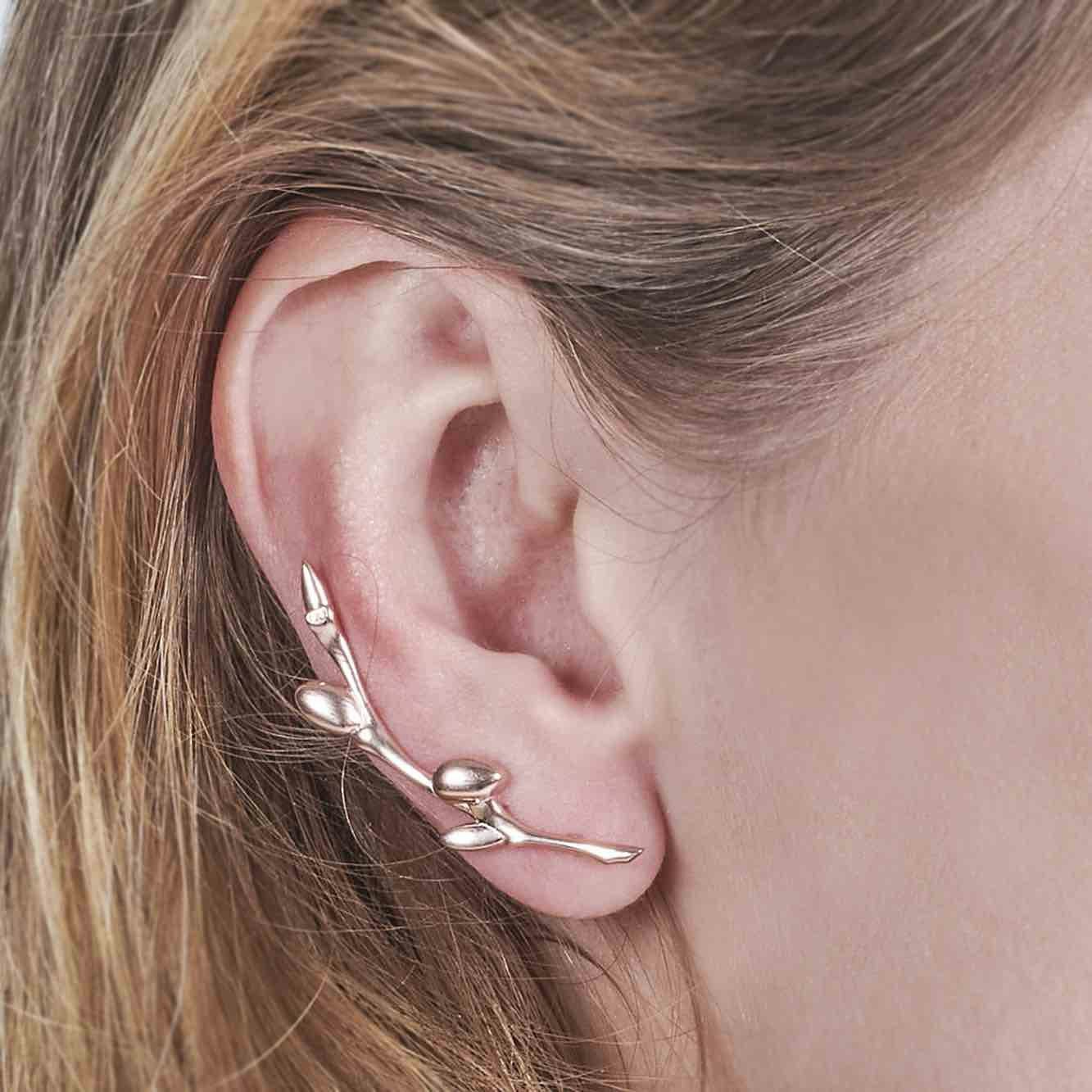 Soldiser Embla Rose Gold Ear Climber Left Side on Model