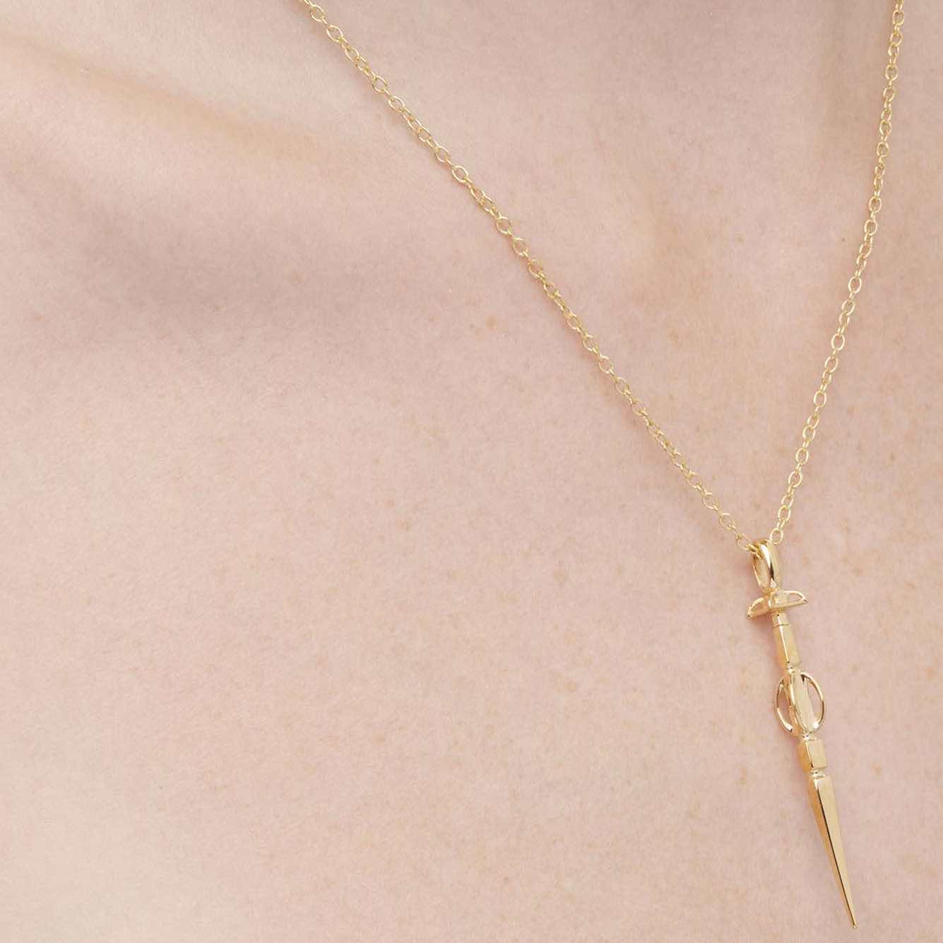 Soldiser Freya Medium Gold Necklace on model zoomed in