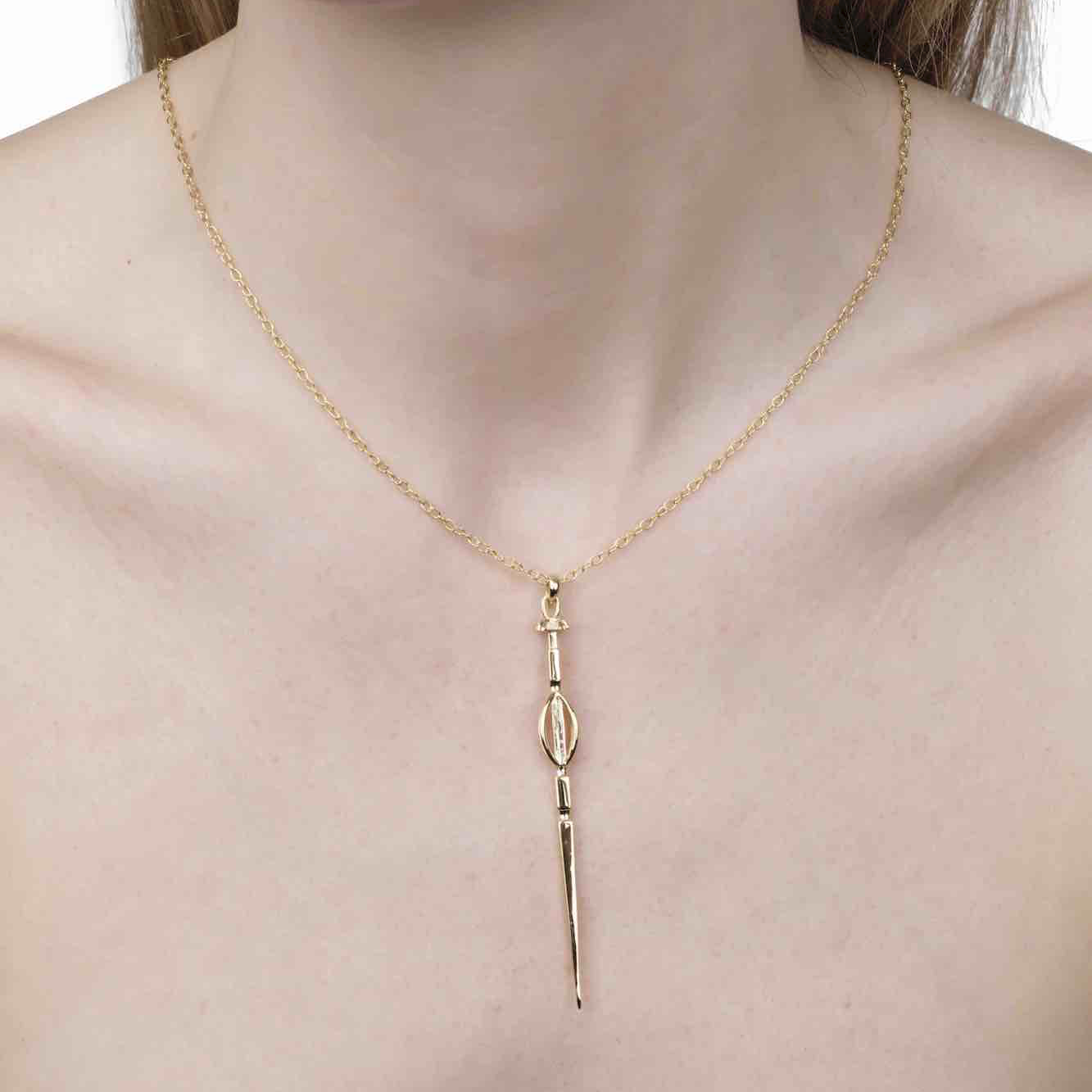 Soldiser Goddess Freya Viking Völva Gold Necklace on model