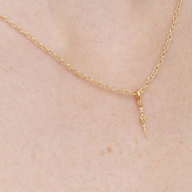 Goddess Freya Mini Gold Necklace on model zoomed in