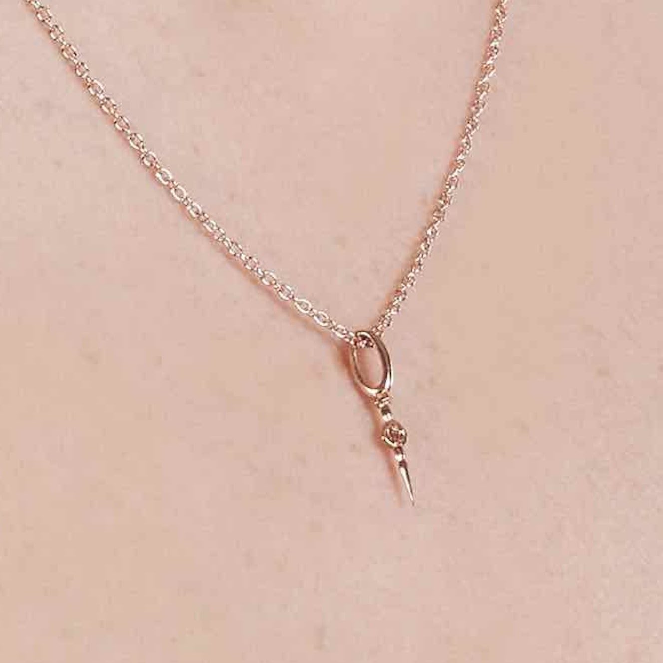 Soldiser Freya Mini Rose Gold Necklace on model zoomed in