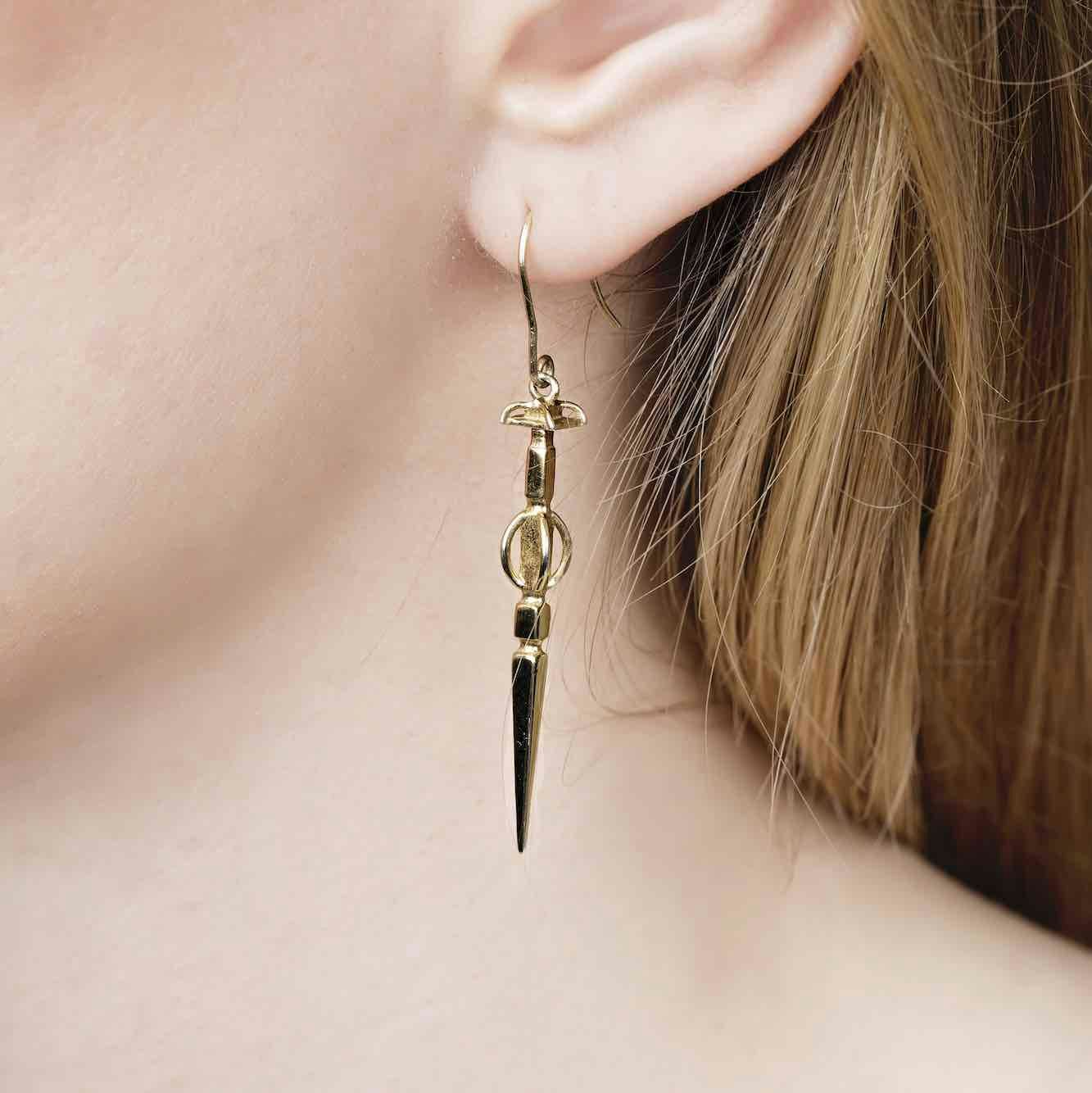 Soldiser Goddess Freya Medium Gold Earrings on Model