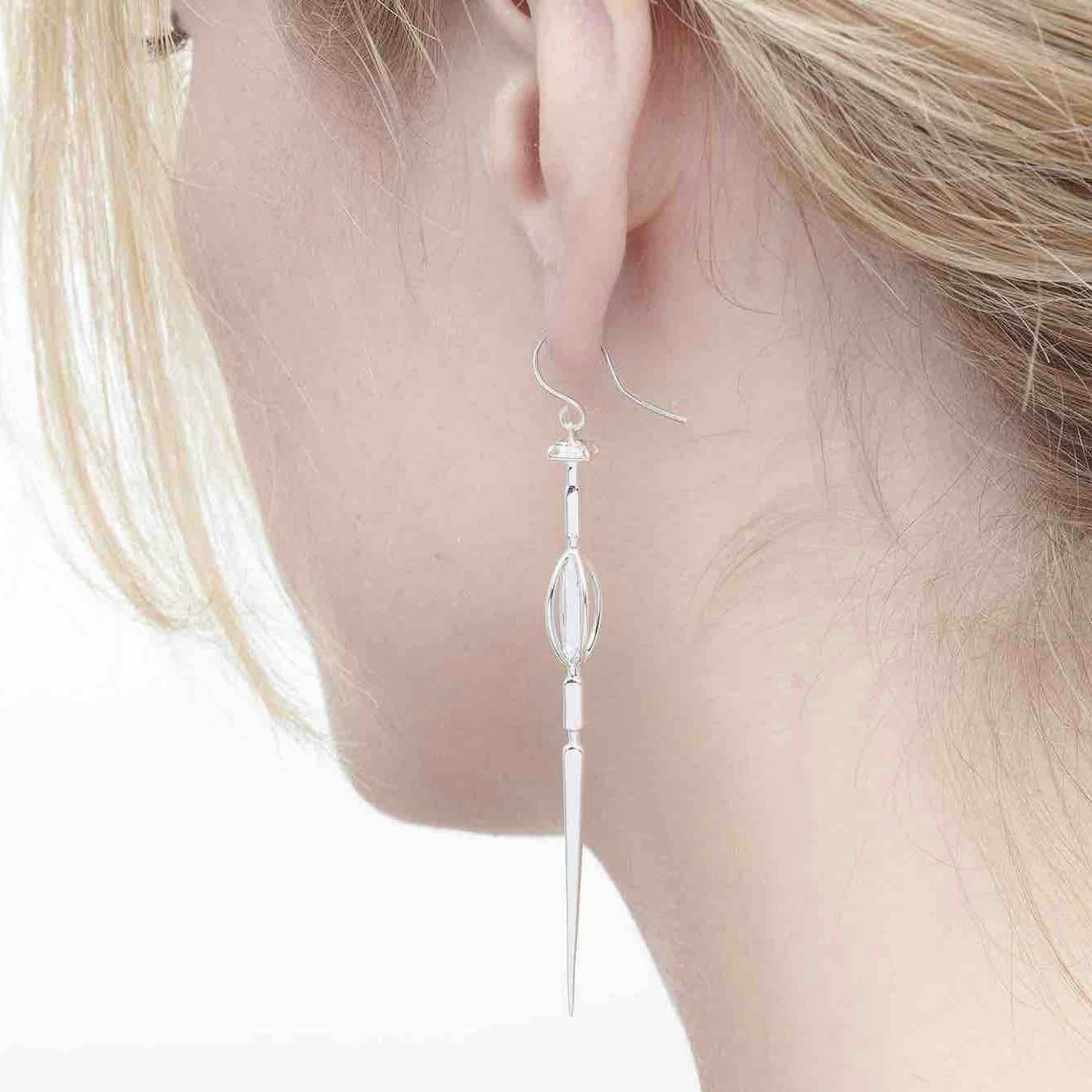 Soldiser Goddess Freya Mega Silver Earrings on Model