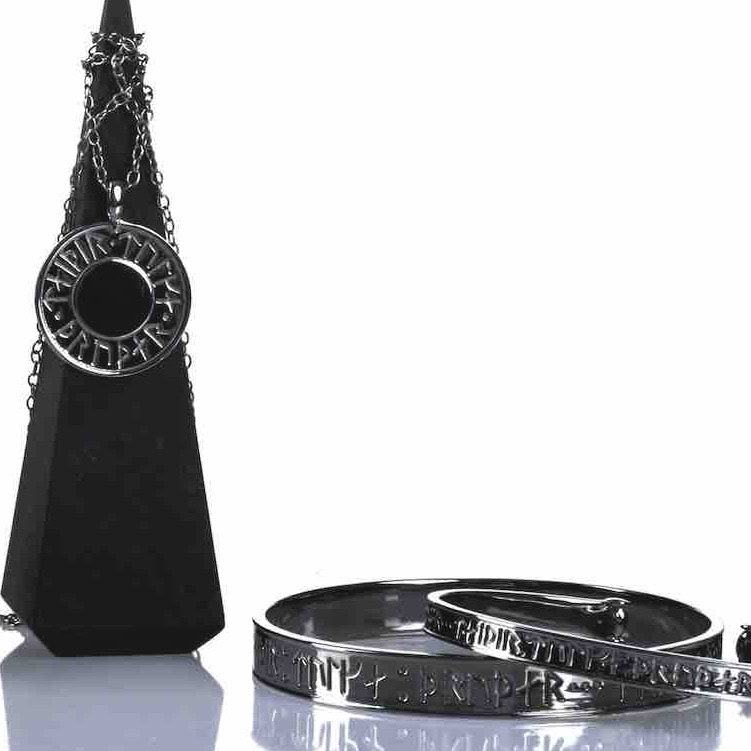 Soldiser Goddess Thrud Black Silver Rune Necklace and Bracelet