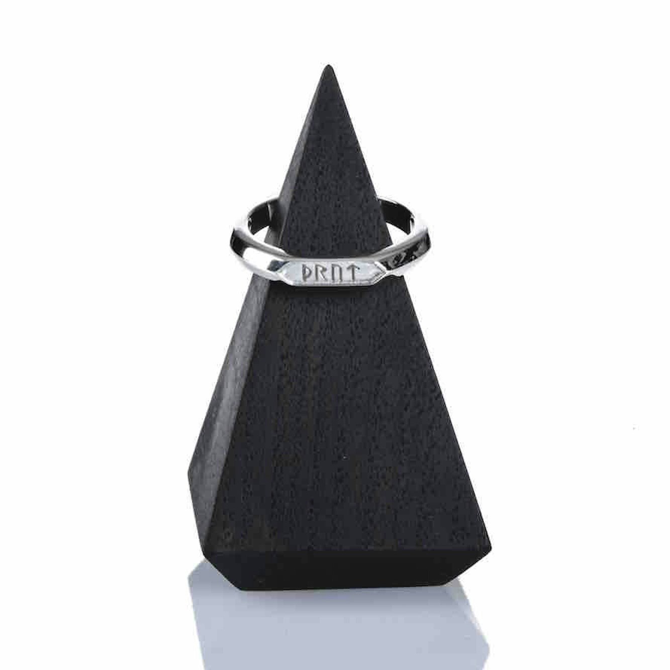 Soldiser Goddess Thrud Viking Black Silver Rune Ring on Stand