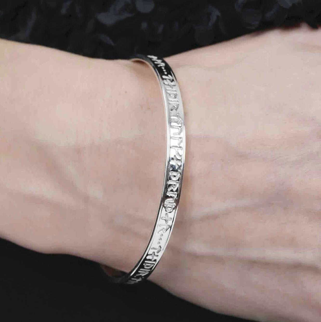 Soldiser Goddess Thrud Norse Silver Bracelet on Model