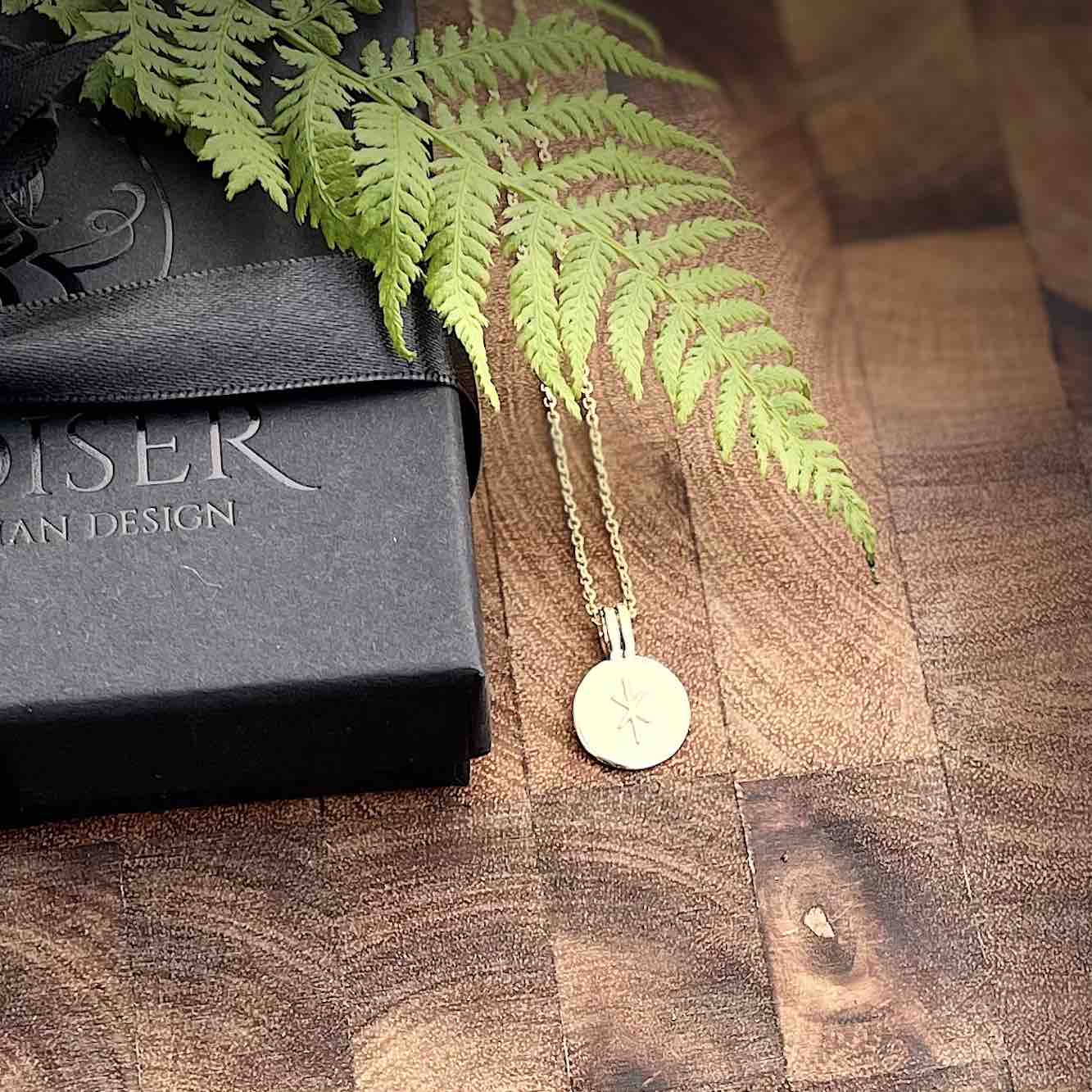 Soldiser Rune Pendant Hagall Gold Necklace with Gift Box on Wood