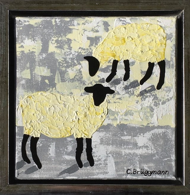 C.Brüggmann säljer olika fårsaker och här är en målning med Gotlandsfår, inspirerad av fåren i Visby på Gotland.