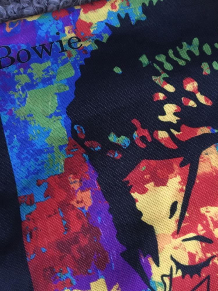 Popkonst på denna Bowie-kudden. Målad David Bowie i glada fäger. Inred med denna kudde i färgglada hem.