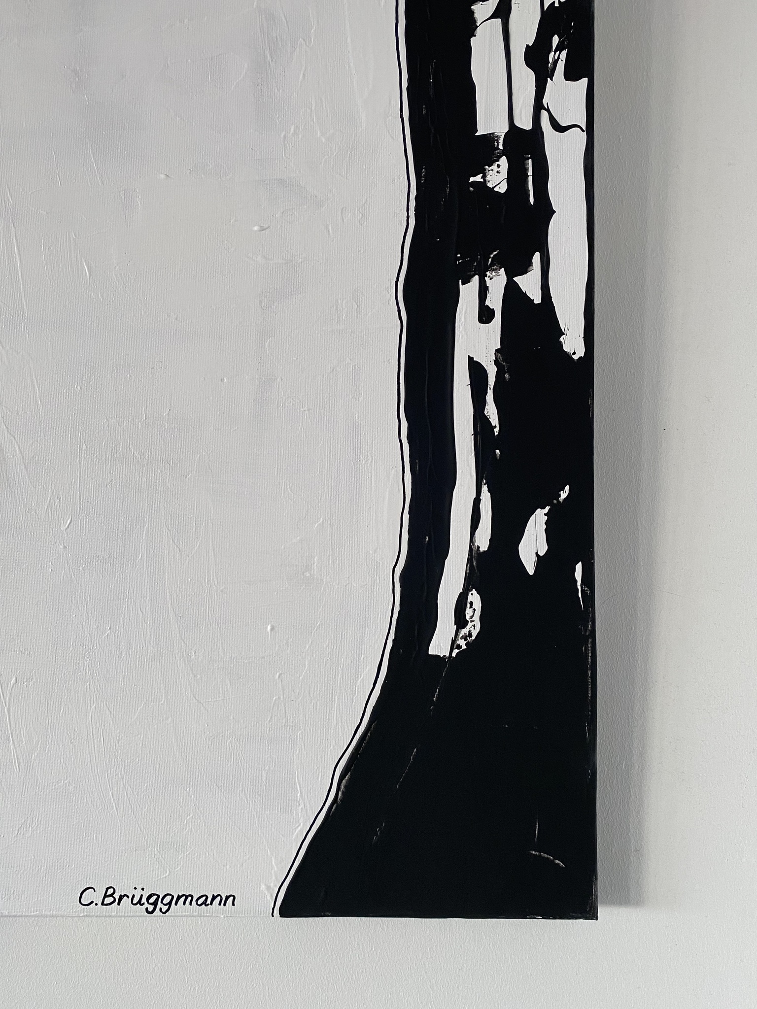 Stilren tavla i svart och vitt som ger snygga kontraster till ditt hem. Abstrakt målning av C.Brüggmann.