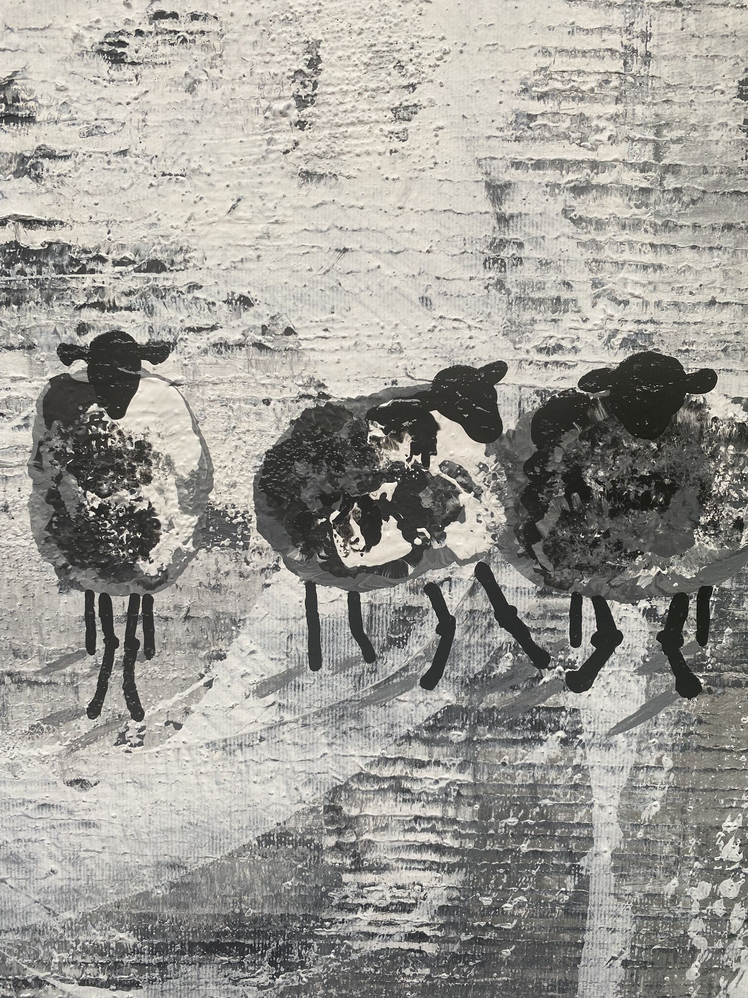 Djurtavla med fårmotiv i stort format målad för hand av C.Brüggmann, en konstnär från Helsingborg.