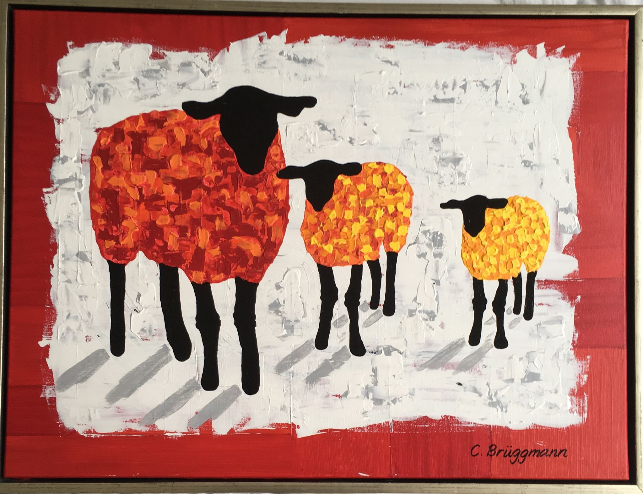 Färgglad tavla med får. Fårtavla till din vägg. Fårtavlor av C.Brüggmann som heter "Gotland Fårever"