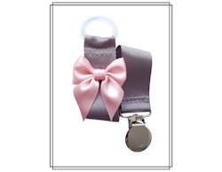 Grå napphållare med blekrosa rosett - silver