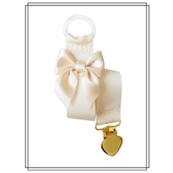 Gräddvit napphållare med champagnefärgad rosett - guldhjärta