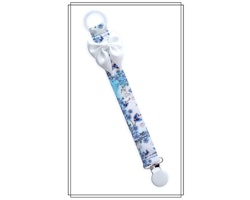 Napphållare blå blommor med vit rosett - vitt clip