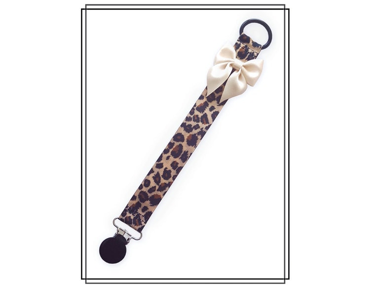 Leopard napphållare med champagnefärgad rosett - svart clip
