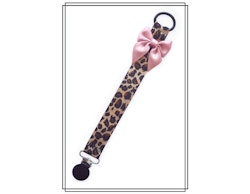 Leopard napphållare med gammelrosa rosett - svart clip