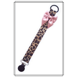 Leopard napphållare med gammelrosa rosett - svart clip