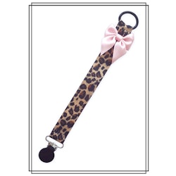 Leopard napphållare med blekrosa rosett - svart clip