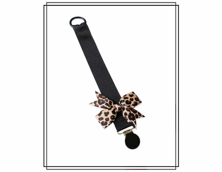 Napphållare svart/leopard med rips-rosett