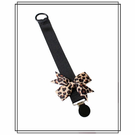 Napphållare svart/leopard med rips-rosett