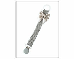 Napphållare virkad grå med ljusgrå rosett - grått clip