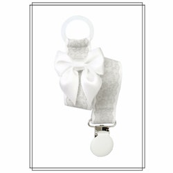 Napphållare vit med spetsmönster och rosett - vitt clip