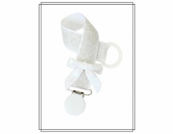Napphållare vit med spetsmönster och liten rosett - vitt clip