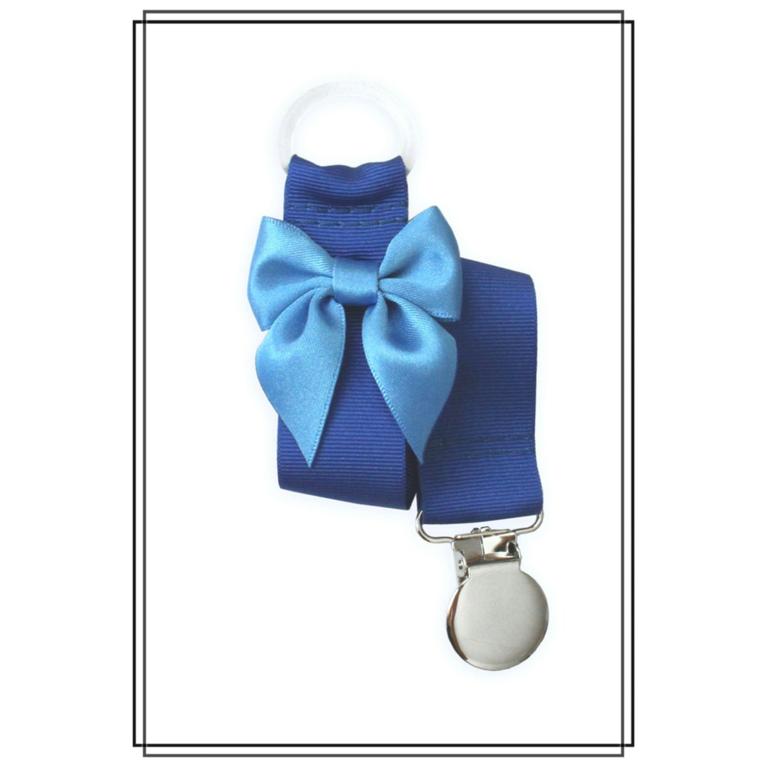 Blå napphållare med mellanblå rosett - silver