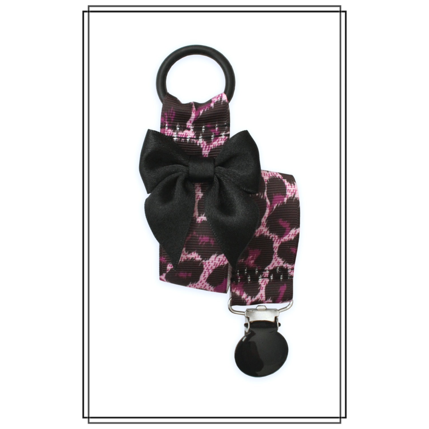 Lila leopard napphållare med svart rosett - svart clip