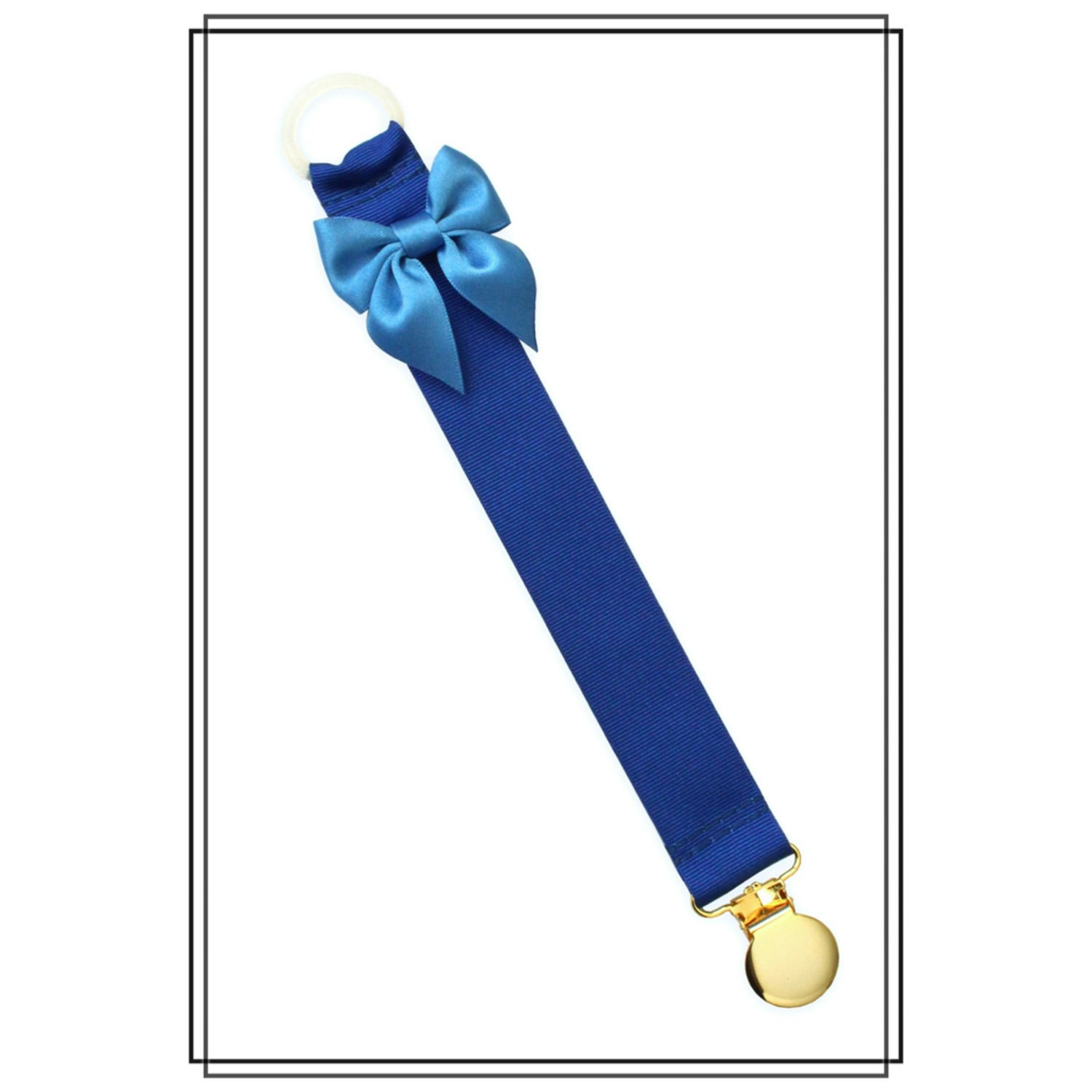 Blå napphållare med mellanblå rosett - guld
