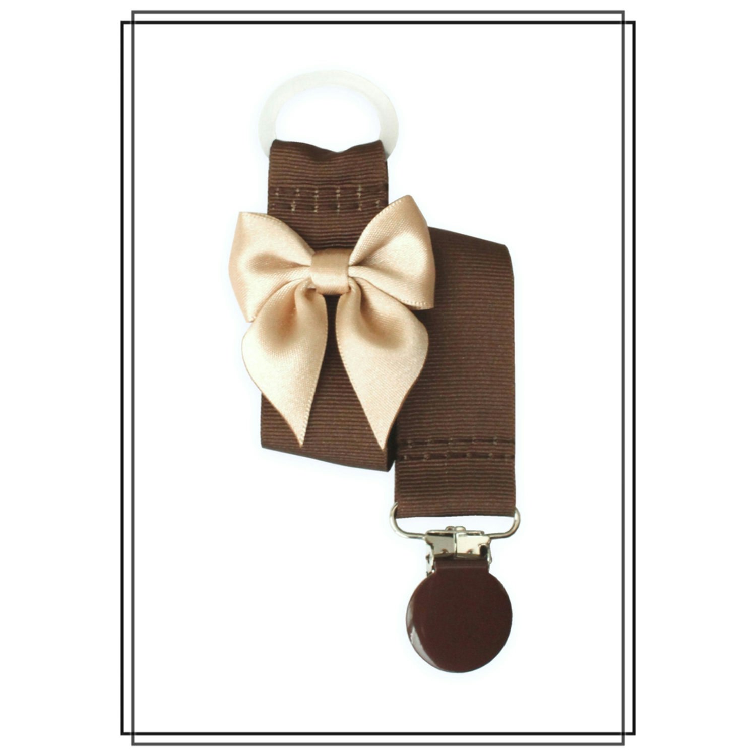 Brun napphållare med beige rosett - brunt clip