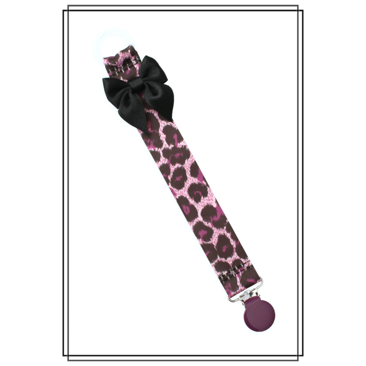 Lila leopard napphållare med svart rosett - lila clip
