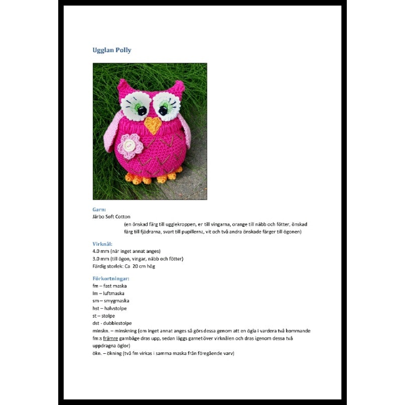 VIRKMÖNSTER mönster beskrivning virkad uggla amigurumi virka
