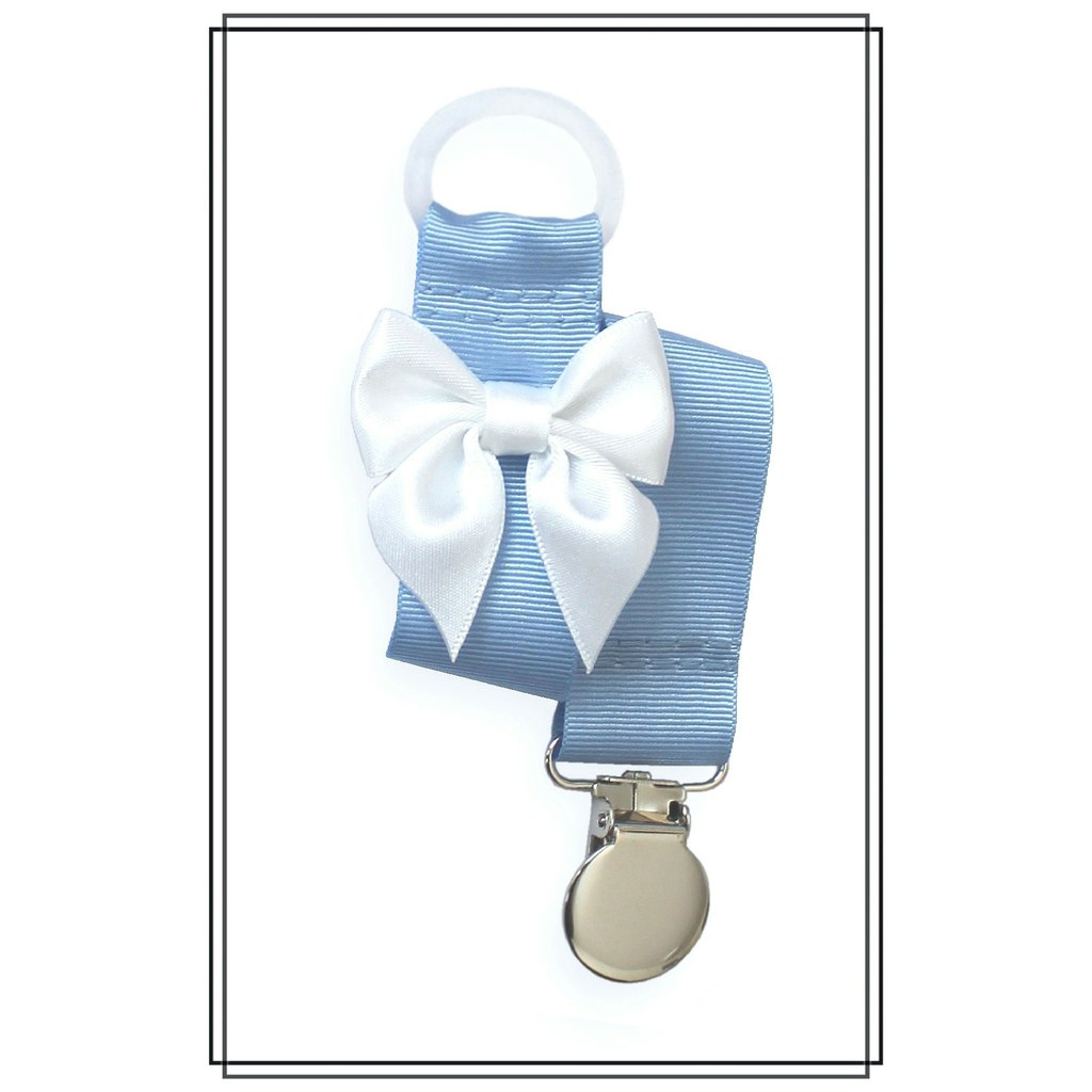 Ljusblå napphållare med vit rosett - silver