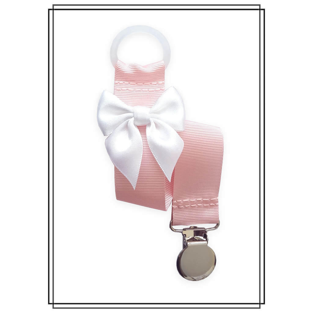 Ljusrosa napphållare med vit rosett - silver