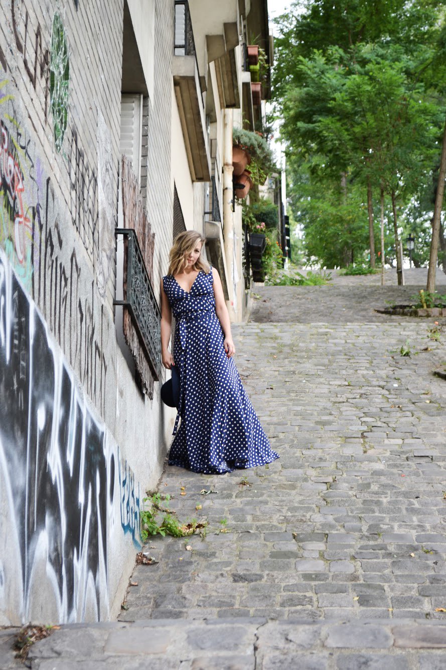 ULTIMATE LONG SKIRT - BLUE WITH WHITE DOTS