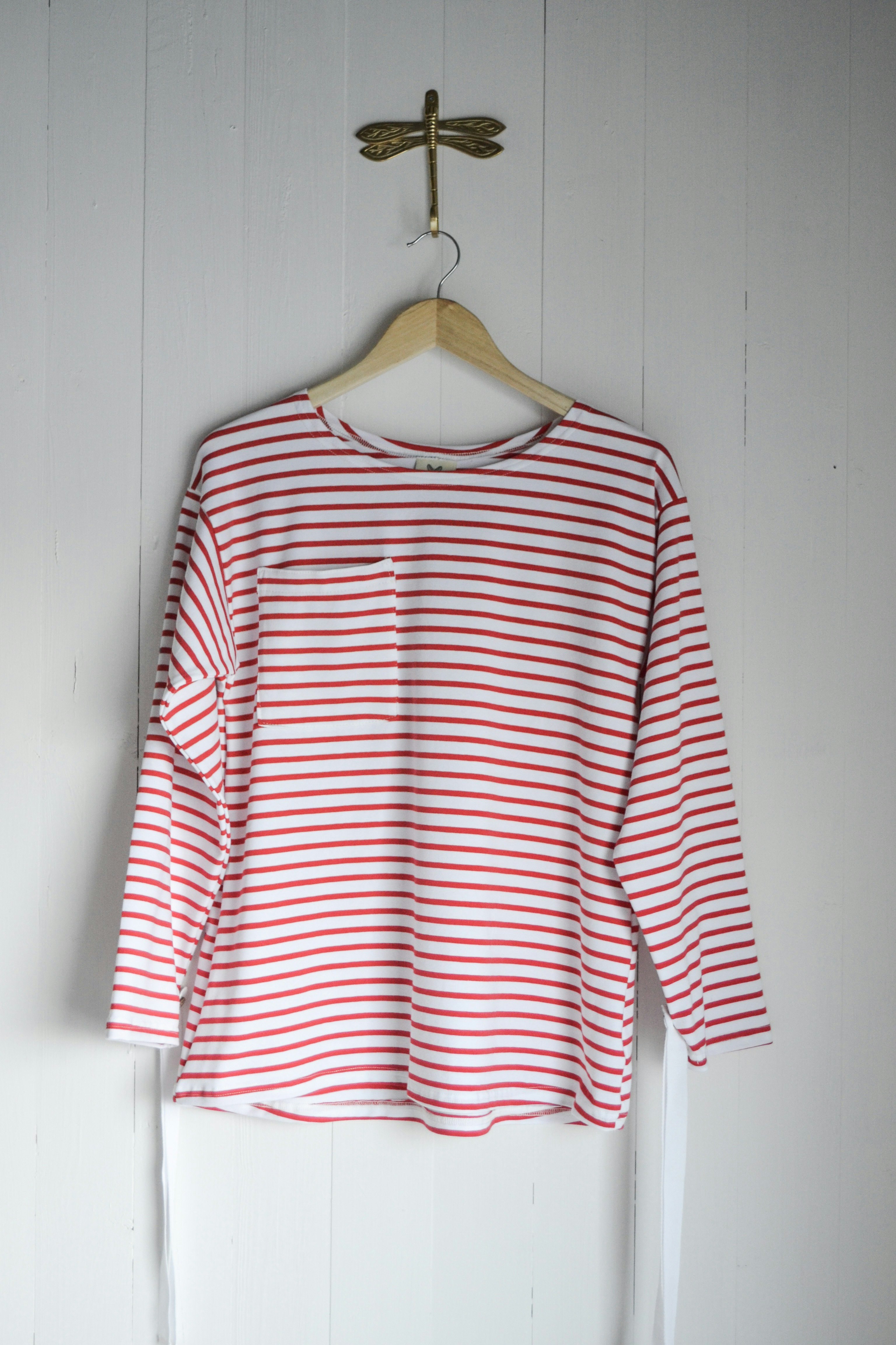 REMOVIBLE LONG SLEEVE TOP - RED AND WHITE STRIPES