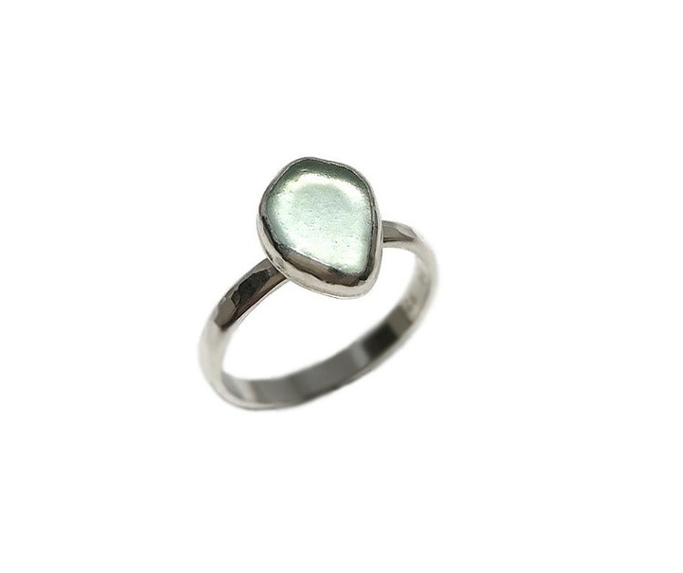 Sjöglas ring i silver aqua glas