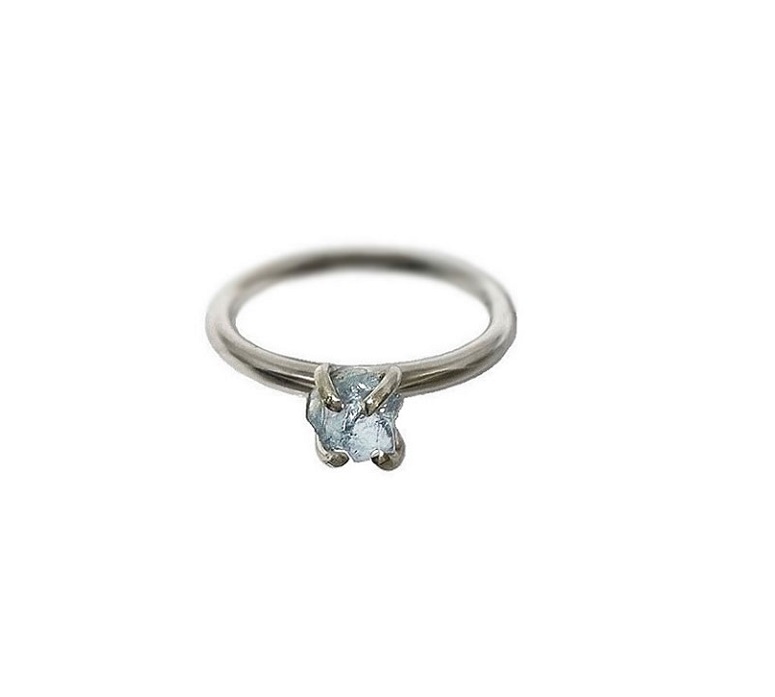 Rå blå akvamarin ring silver