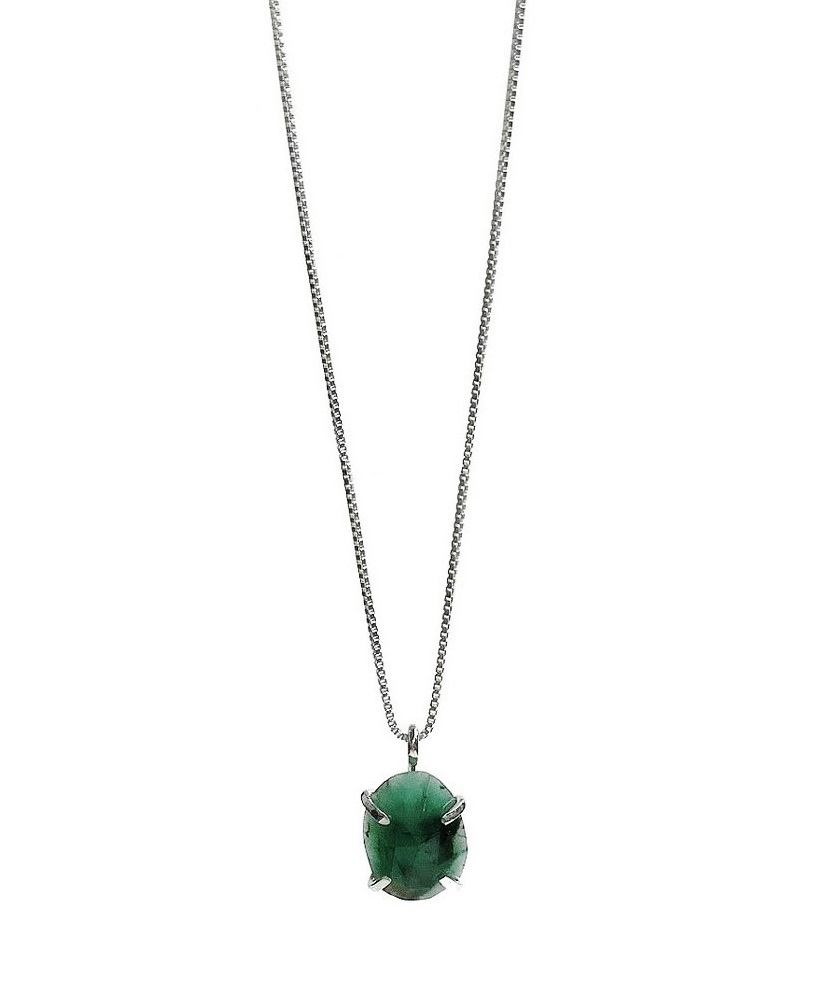 Silverhalsband med emerald sten