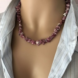Rosa rå Turmalin halsband silver